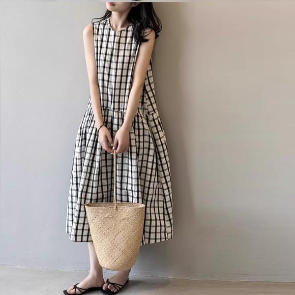 ALORA 復古大格子無袖洋裝 