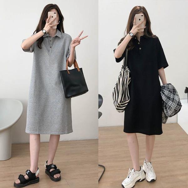 ALORA 過膝休閒POLO洋裝 