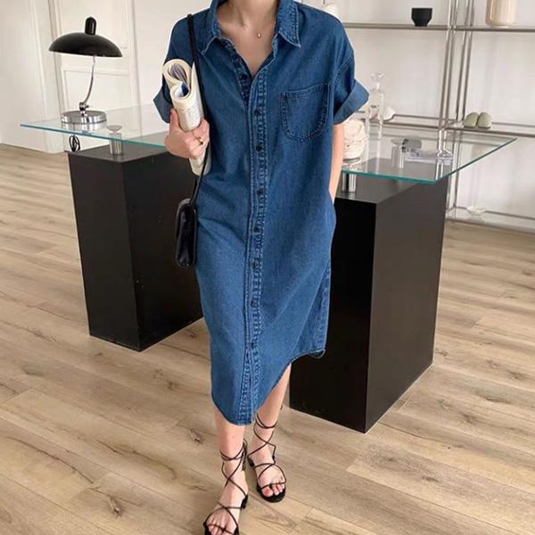 ALORA 經典丹寧牛仔排釦洋裝 