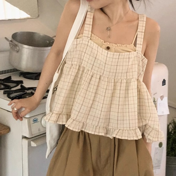 ALORA 壓紋格子綁帶吊帶背心 