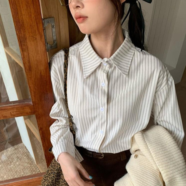 ALORA 女孩百搭直條紋襯衫 