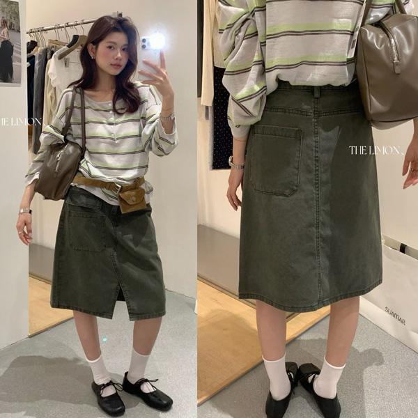 ALORA 立體多口袋開衩牛仔半身裙 