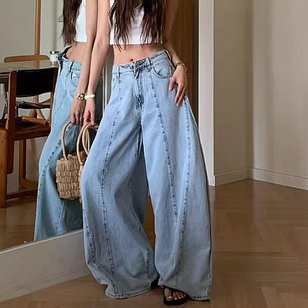 ALORA 中間壓線廓型牛仔褲 