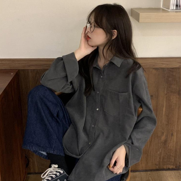 ALORA 低調燈芯絨磨毛襯衫 