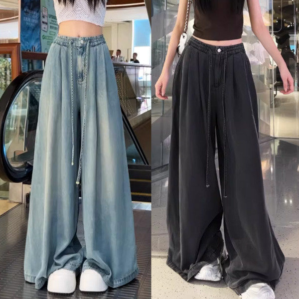 ALORA 抽繩寬鬆落地牛仔褲 