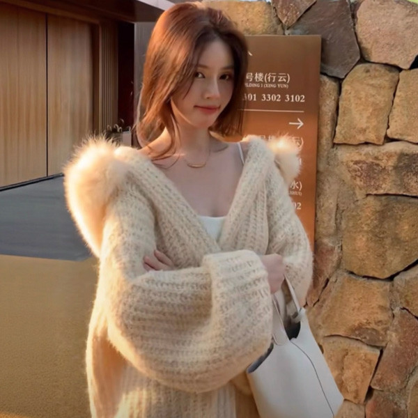 ALORA 溫柔小姐姐毛毛領針織外套 