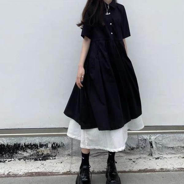 ALORA 下擺拼色小黑裙洋裝 