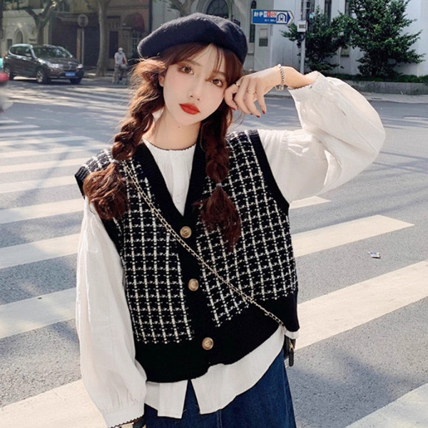 ALORA 小香風格子馬甲背心 