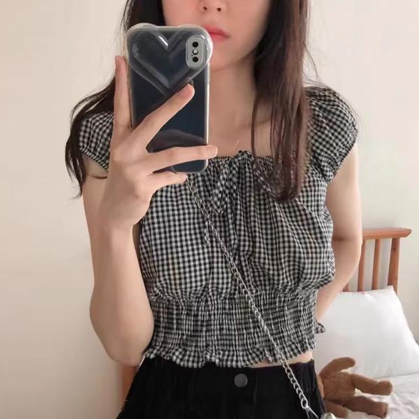 ALORA 性感綁帶一字領短版上衣 