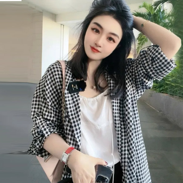 ALORA lazy黑白格連帽襯衫外套 