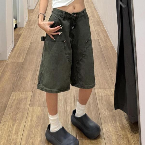 ALORA 壓線設計五分工裝牛仔褲 