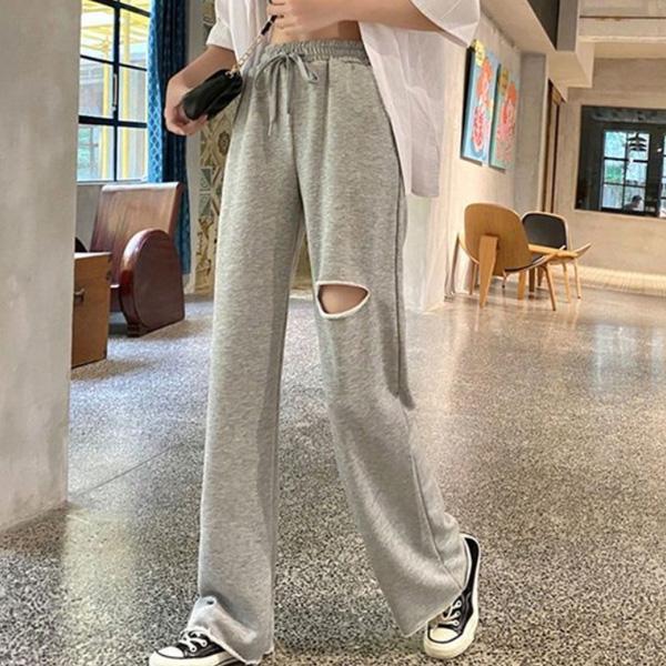 ALORA 褲腿破破棉質長褲 