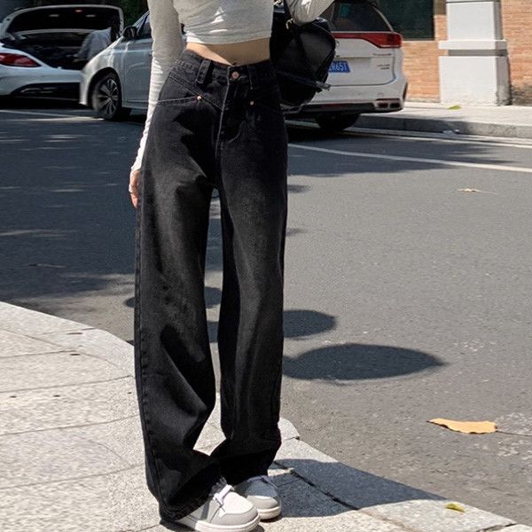 ALORA 酷黑穿搭高腰牛仔長褲 