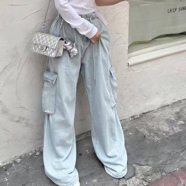 ALORA 街頭高腰水洗工裝牛仔褲 