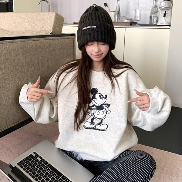 ALORA 米奇拼接蕾加絨上衣 