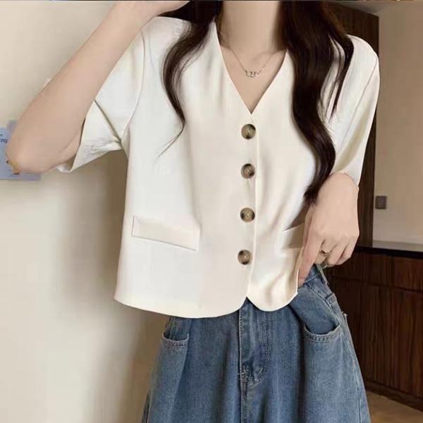 ALORA V領排扣輕薄西裝外套 