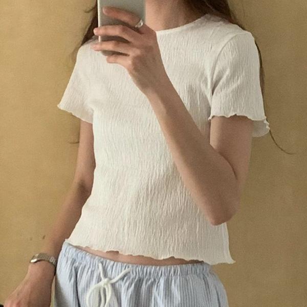 ALORA 皺褶感圓領短T 