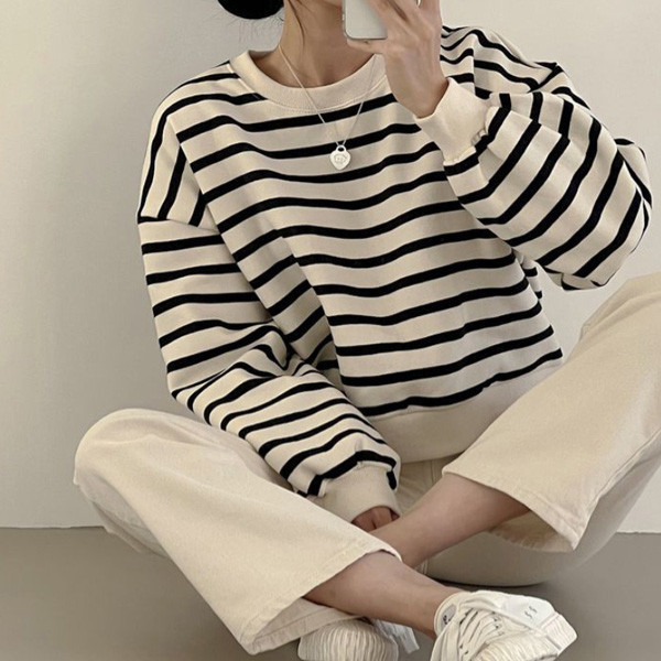 ALORA 通勤基礎!條紋落肩長T 