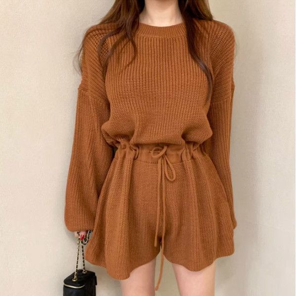 ALORA 復古針織抽繩連身褲 