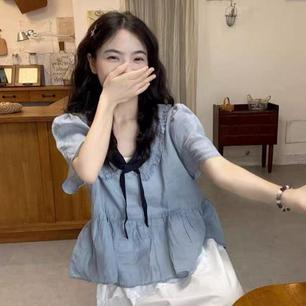 ALORA 蝴蝶結領帶棉麻上衣 