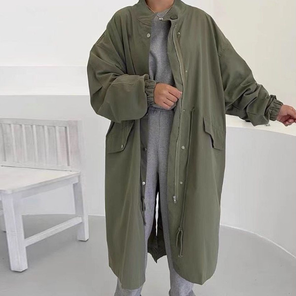 ALORA 立領落肩單排釦風衣外套 