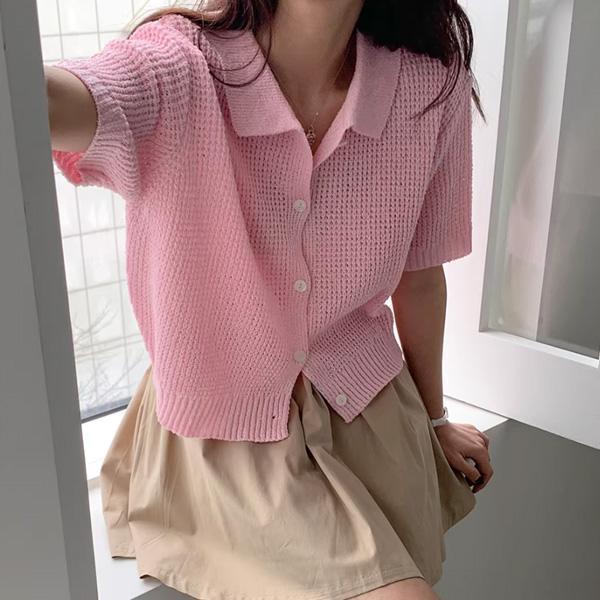 ALORA 春季POLO領開襟針織上衣 