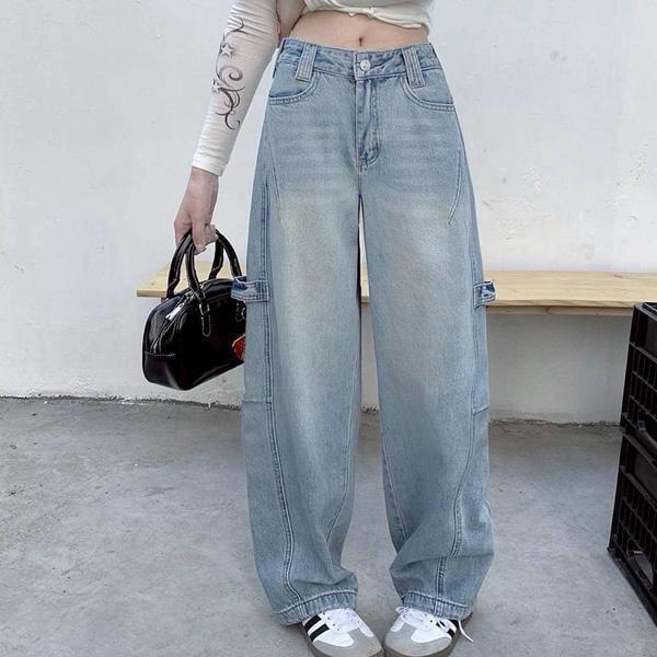 ALORA 水洗寬鬆牛仔工裝彎刀褲 