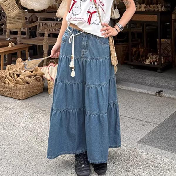 ALORA 可愛蛋糕系牛仔長裙 