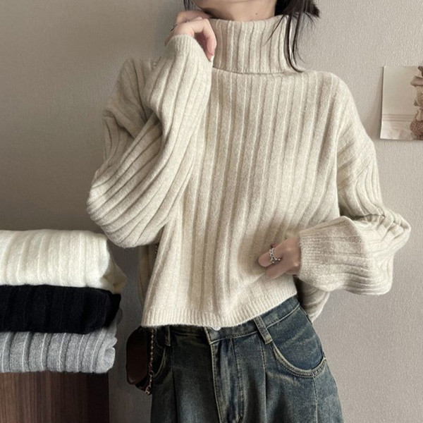 ALORA 冬季必備!坑條感高領針織上衣 