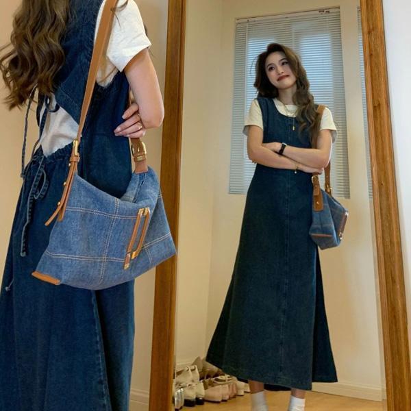 ALORA 背後抽繩簍空背心牛仔洋裝 