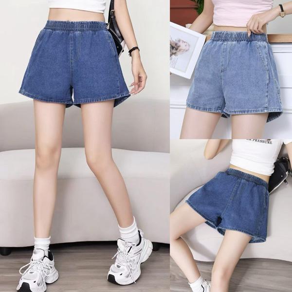 ALORA A字鬆緊腰牛仔短褲 