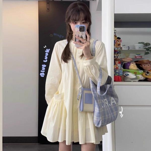 ALORA 小清新~排扣襯衫洋裝 