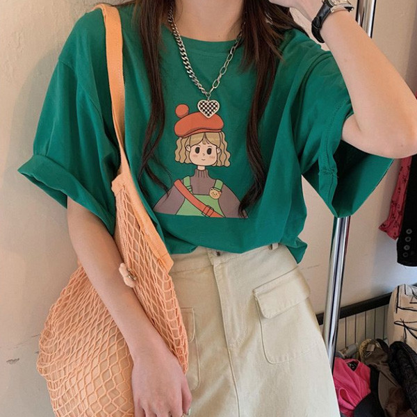 ALORA 可愛畫家女孩印花短T 