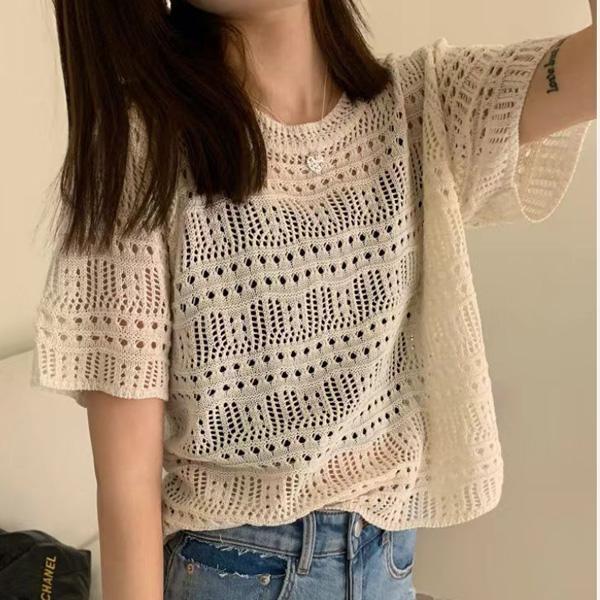 ALORA 薄透簍空針織上衣 
