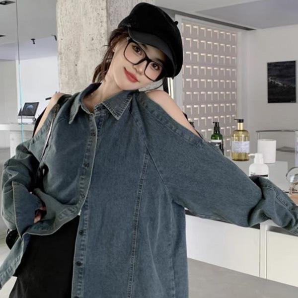 ALORA 性感露肩牛仔襯衫 