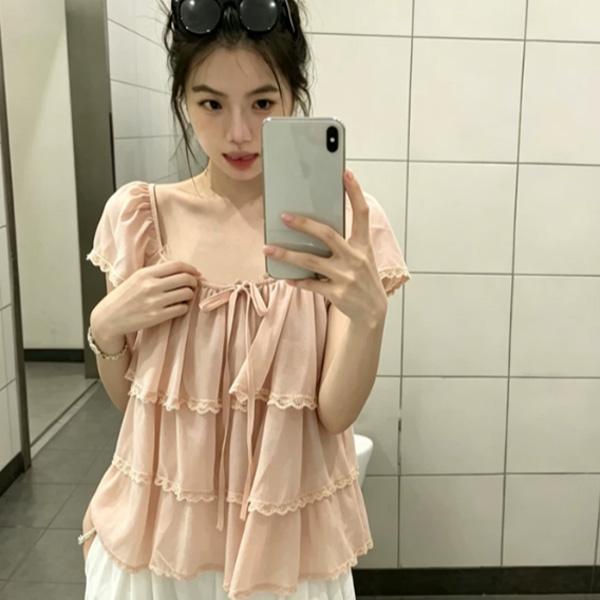 ALORA 蛋糕飛袖雪紡上衣 