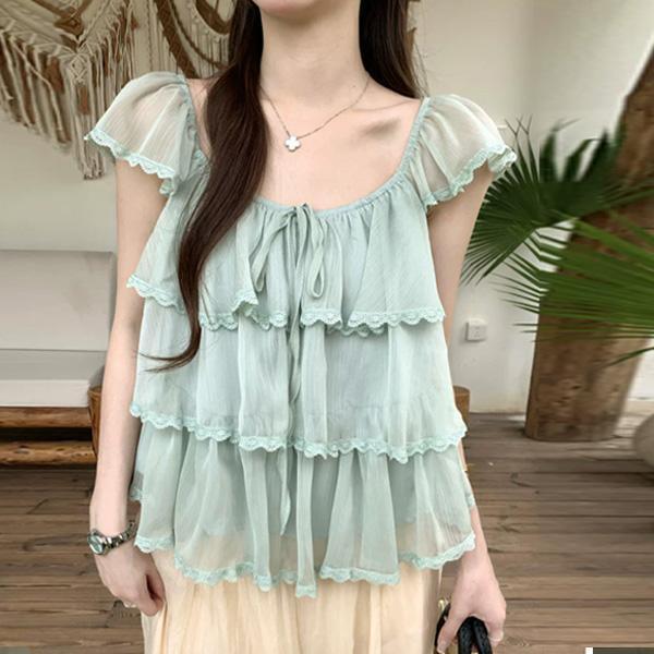 ALORA 蛋糕飛袖雪紡上衣 