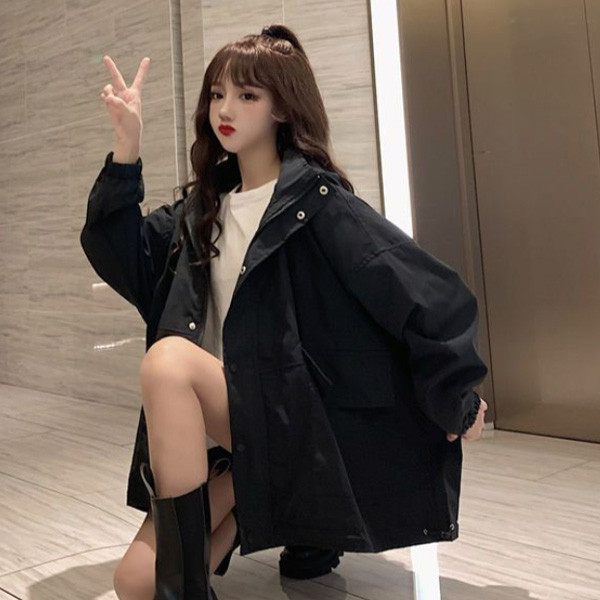 ALORA 薄款酷黑風衣外套 