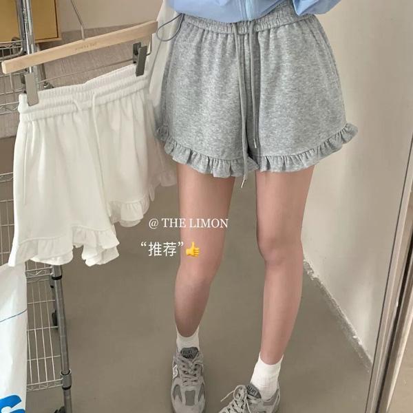 ALORA 韓系高腰木耳邊休閒短褲 