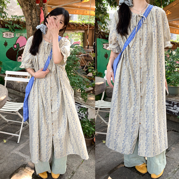 ALORA 森細碎花開扣洋裝 