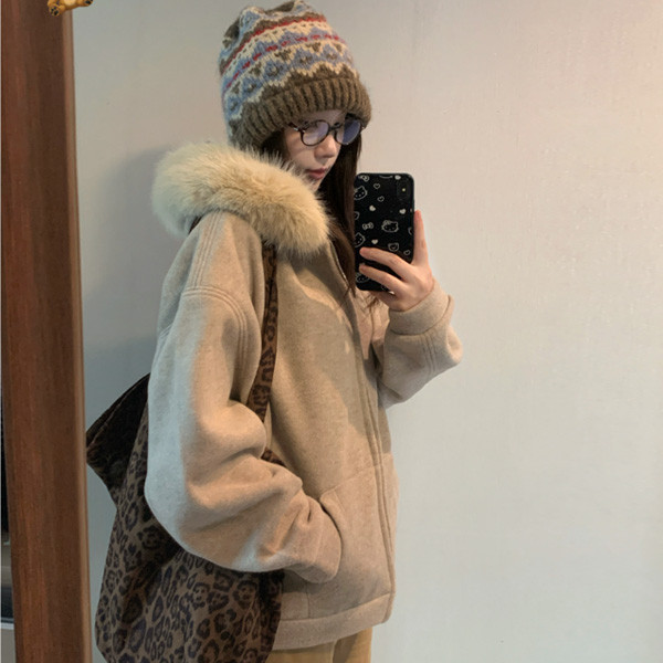 ALORA 雙面毛尼毛領連帽外套 