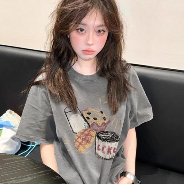 ALORA 飲料麵包食物印花短T 