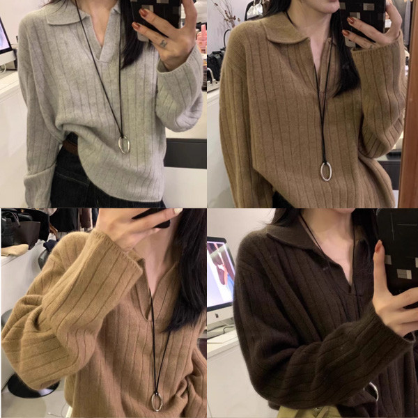 ALORA 直條感POLO針織毛衣 