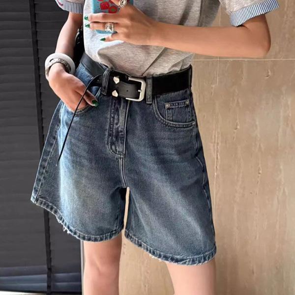 ALORA 褲腳小破破牛仔五分褲 