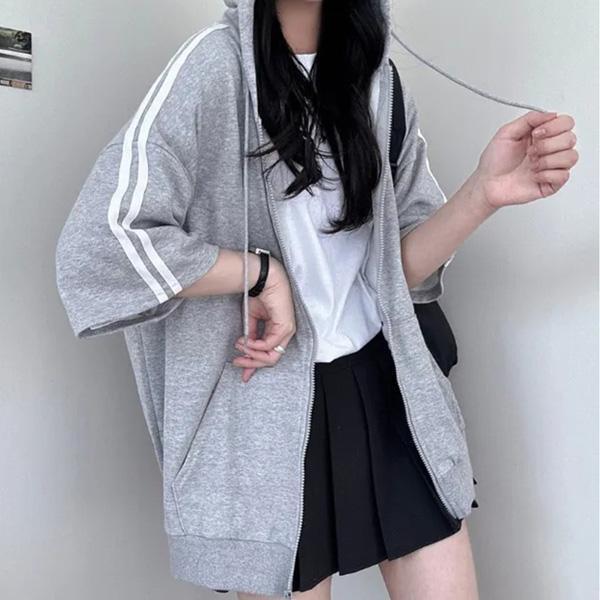 ALORA 袖子線條拉鍊連帽外套 