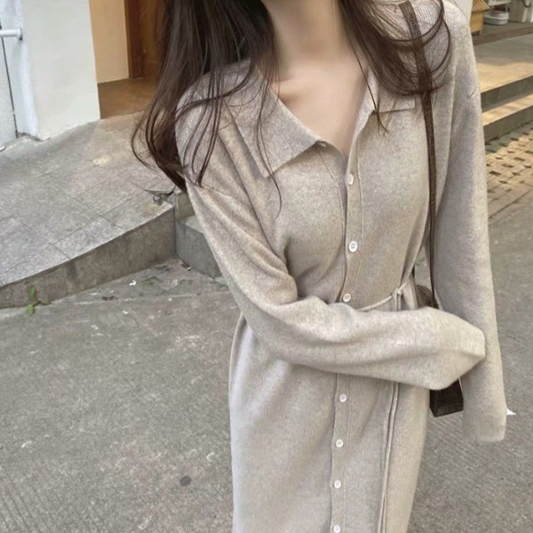 ALORA 氣質排釦翻領針織洋裝 