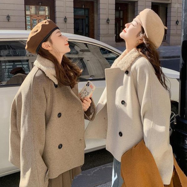 ALORA 毛領雙排釦大衣外套 