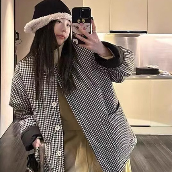 ALORA 韓里韓氣格紋棉服外套 