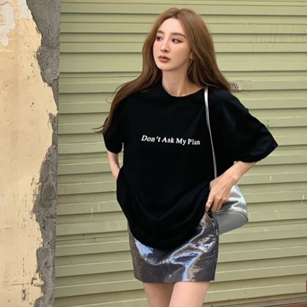 ALORA don't ask me英文印花短T 