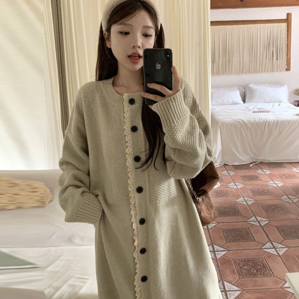 ALORA 優雅滾邊蕾絲針織洋裝 